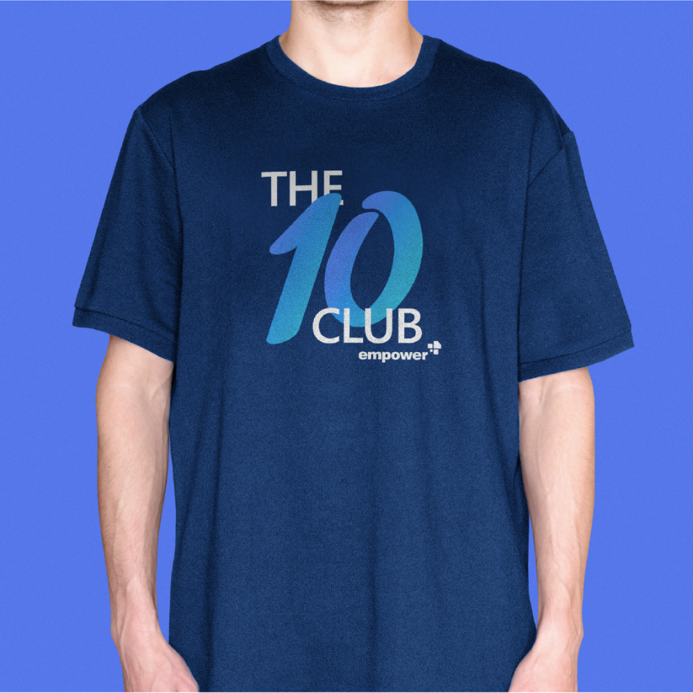 T-shirt saying "The 10 Club", the 10 is written in the style of the empower swoosh.